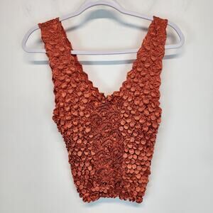 Vintage Y2K Popcorn Shirt Top Crinkle Stretchy One Size Fits All 90s Orange